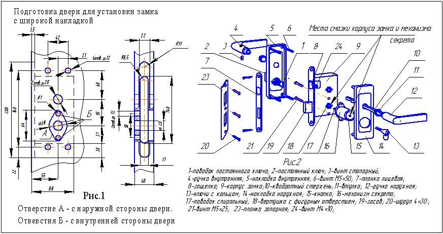 Конструкция врезного дверного замка